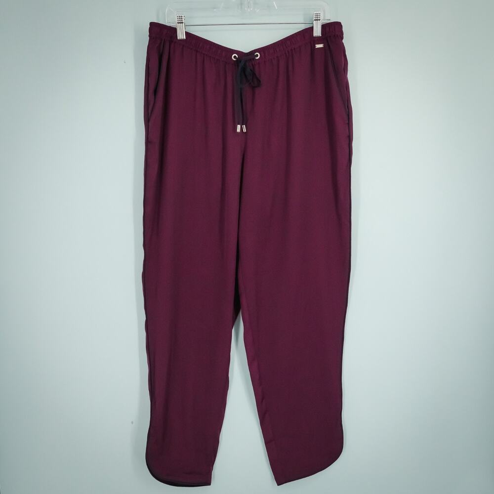 Armani Exchange Size 14 Purple Pull On Drawstring Ankle Length Satin Pants - Picture 2 of 8